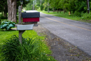 Traditional American mailbox on the side of a road - immigration application concept.