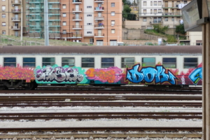 Colorful train with grafifti