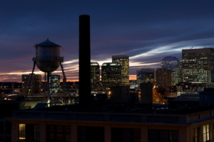 Cityscape of Richmond, Virginia at night during sunset. Image taken from Church Hill.