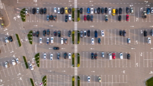 Car parking lot viewed from above.