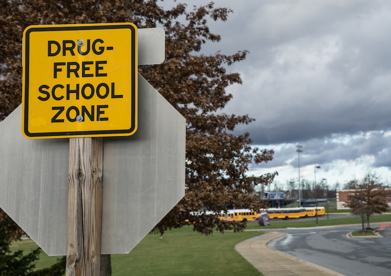 drug-free sign near school.