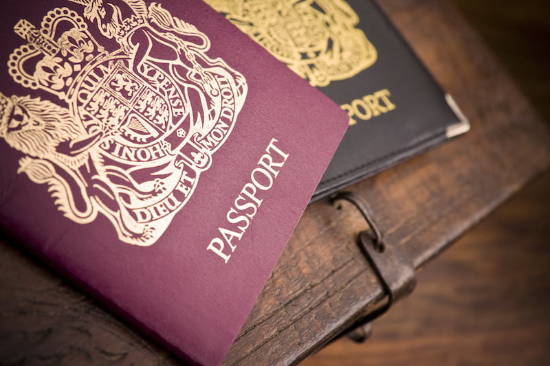 british passport sitting on wooden box
