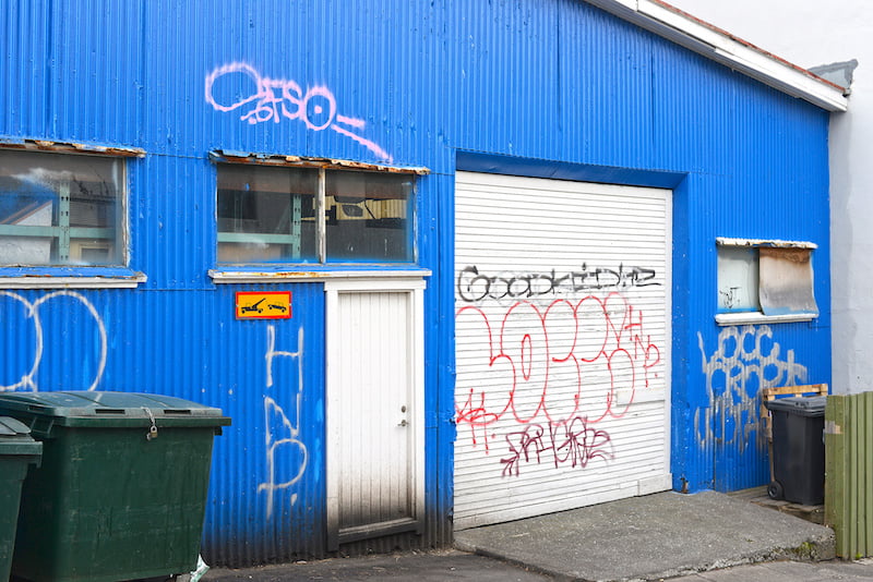 vandalised building