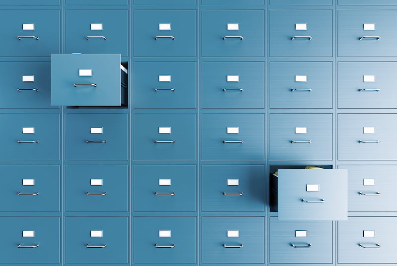 blue filing cabinets in government building - dmv record concept