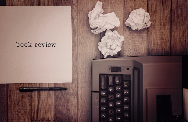 composite image of book review message on a white background