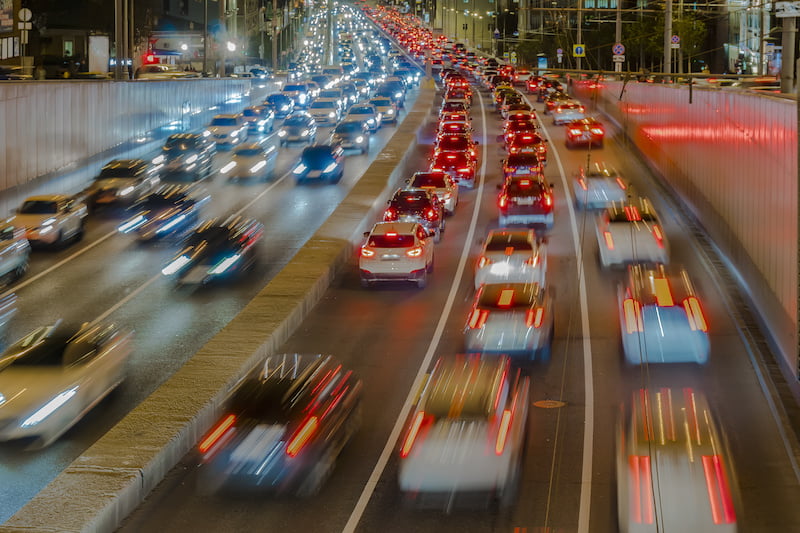 night traffic on an urban overpass