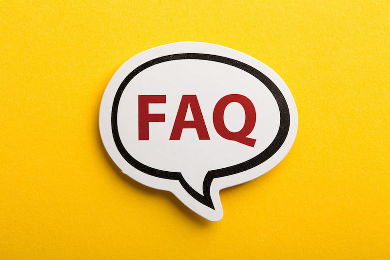 faq speech bubble is isolated on yellow background.