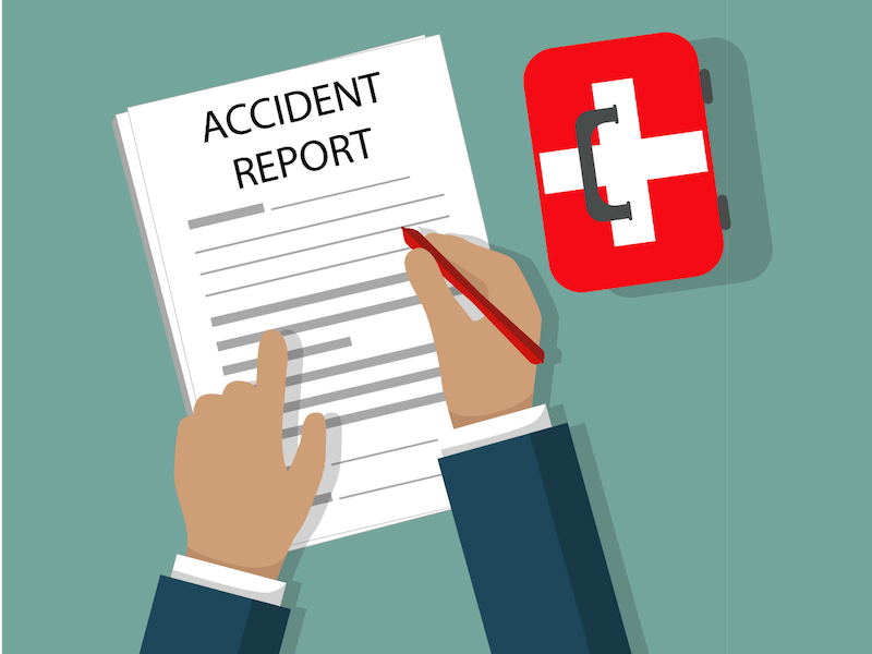 filling out an accident report concept on green background.