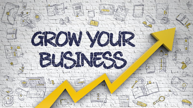 grow your business - modern line style illustration with doodle design elements. grow your business inscription on the modern style.