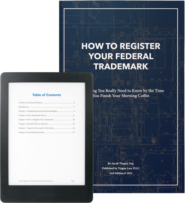An image of the Trademark ebook from Tingen Law.